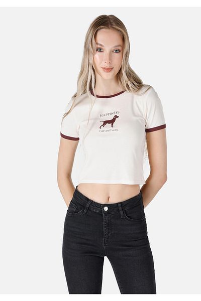Colin's Tricou cu mânecă scurtă pentru femei, alb, cu imprimeu, cu decolteu rotund