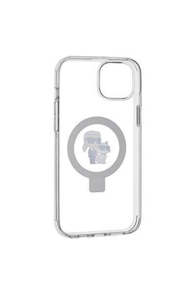 Karl Lagerfeld Husă pentru iPhone 15 Plus, Husă rigidă cu inel și suport MagSafe, Karl Lagerfeld - Albă