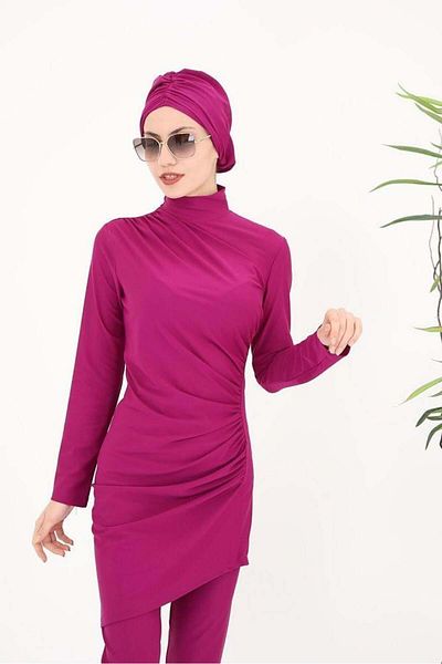 NS Tasarım Tesettür Mayo Scarlett Double Fuchsia Swimsuit Set