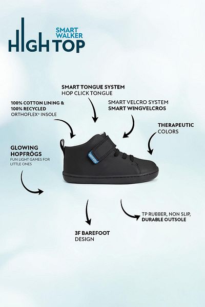 HOPFRÖG Smart Walker High Top - Μαύρες Παιδικές Μπότες Barefoot