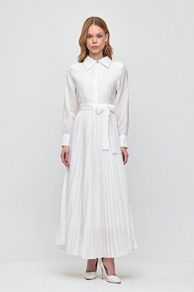 İrva Tesettür Monche Eteği Pliseli Oversize Pamuklu Elbise