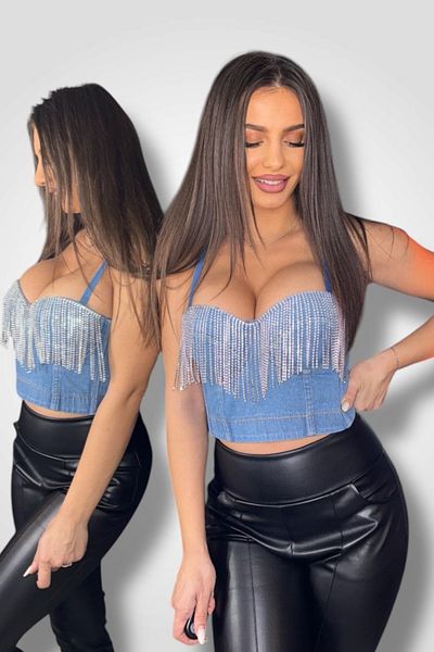 BOMBFIT Diamond Dream Denim Corset, Reinforced cups with push-up effect