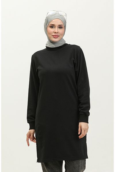 sefamerve Hanorac negru cu gât crew - 23125-01