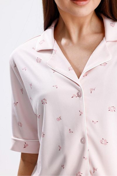 Espuar 768 Classic Women's Floral Pattern Shirt Buttoned Combed Cotton Viscose Shorts Set
