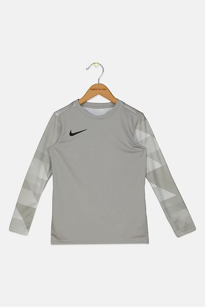 Nike تي شيرت رياضي بأكمام طويلة للأولاد الصغار، رمادي