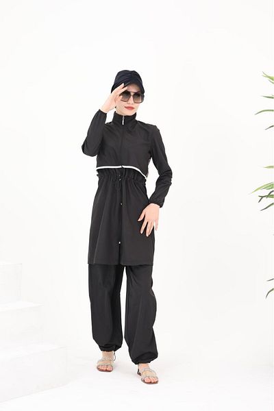 NS Tasarım Tesettür Mayo Sabrina White Stripe Design Hijab Swimsuit