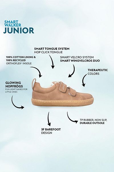 HOPFRÖG Smart Walker Junior - Детски обувки за боси крака, кафяви, дъбови