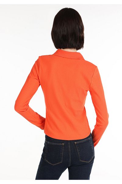 Colin's Tricou cu mânecă lungă pentru femei, portocaliu, slim fit, cu decolteu în V