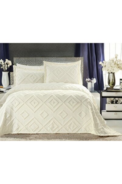 baladı home ev tekstil home collection Çift Kişilik Ponponlu Yatak Örtüsü ( Takım 3 Parça ) Yatak Örtüsü Ve 2 Yastık Kılıf