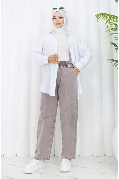 sefamerve Blugi cu talie elastică Dusty Rose - 9633-04