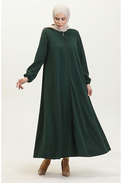 sefamerve Emerald Green Double Mevlana Zippered Ferace - 2029-02