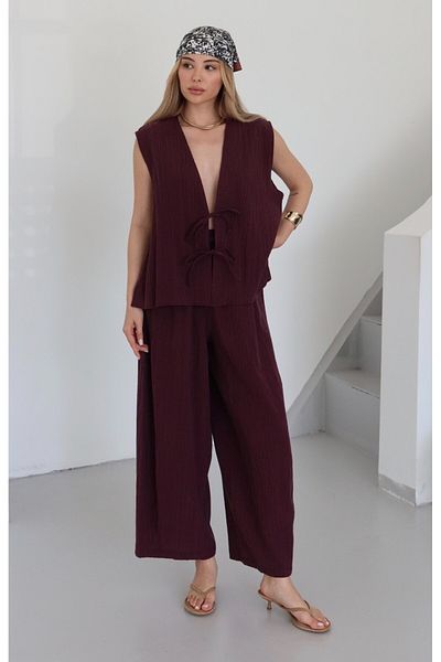 Laluvia Burgunder Samantha Krawattenweste Hose Anzug - 51155
