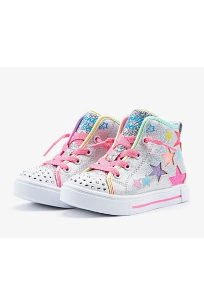 SKECHERS TWINKLE SPARKS silver sneakers for girls