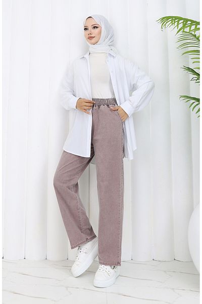 sefamerve Blugi cu talie elastică Dark Dusty Rose - 9633-05