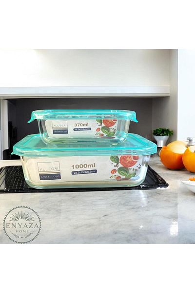 ENYAZA(2024) Glass Locked Storage Container Set of 2 Rectangular Storage Container with Lid