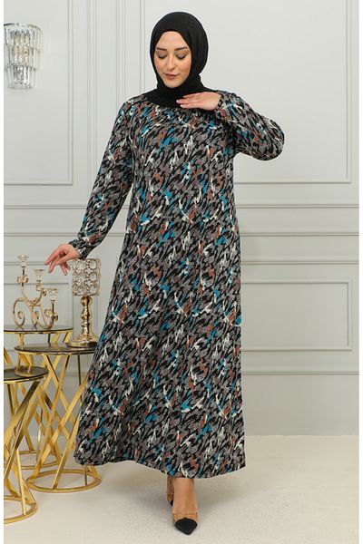 sefamerve Rochie supradimensionată din viscoză cu imprimeu petrolier - 4447D-02
