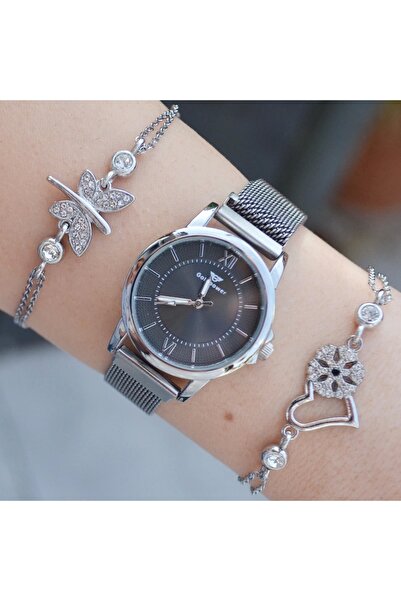 istanbul form Silver Hasır Mıknatıslı Kordon Kadın Saat Kombini 3184