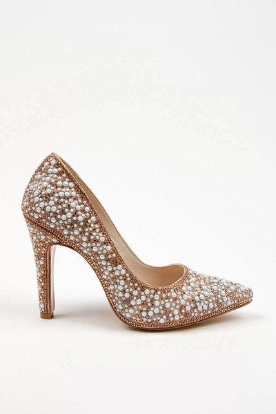 PayBuy Women's Fashion Stylish Gold Full Pearl Mirrored Classic Wedding Engagement Evening Evening Dress Shoes