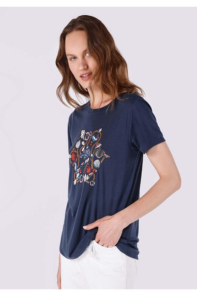 Colin's Regular Fit Round Neck Printed Women's Navy Blue Short Sleeve T-Shirt