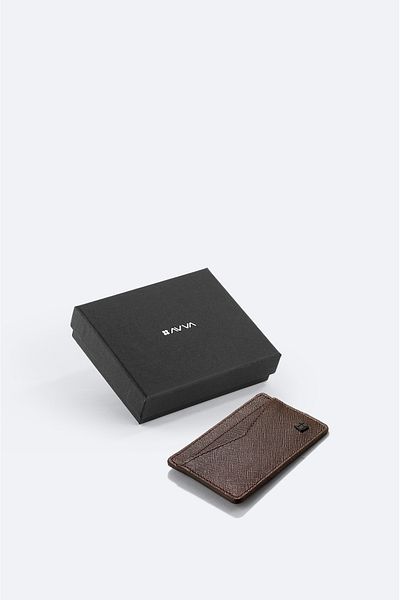 Avva Men's Brown 100% Leather Gift Box Card Holder B 009551