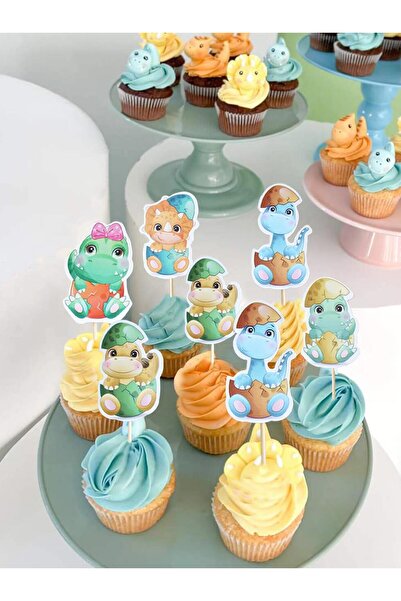 Parti Adresi Baby Dinozor Temalı Kürdan Figürlü Pasta Süsü Cupcake Kürdanı 10'lu