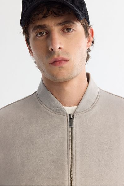 Avva Ανδρικό ανοιχτό γκρι φερμουάρ Suede Look Bomber Thin Coat B 006045