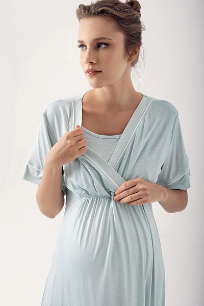 Artış Polka Dot Short Sleeve Lycra Viscose Maternity Nightgown 14120