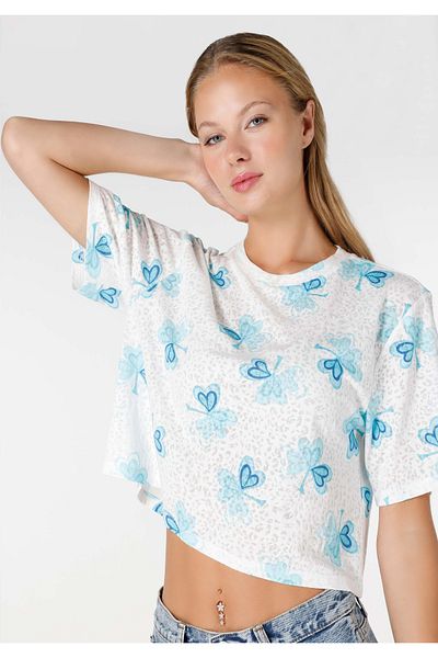 Colin's Tricou alb cu mânecă scurtă pentru femei, cu gât rotund, cu croiala normală