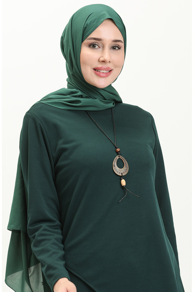 sefamerve Emerald Green Necklace Tunic and Trousers Set - 0704-01