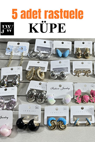 JANRA WORLD 5 Adet Rastgele Ithal Küpe Seti | Kararma Yapmaz Yazlık Renkli Küpeler | Yeni Sezon Kadın Küpe