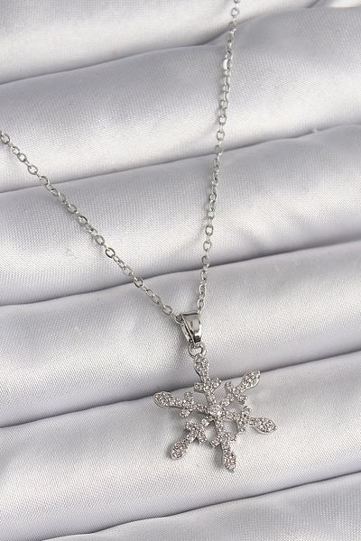 Skygo 316L Steel Silver Color Chain Zircon Stone Snowflake Model Women's Necklace - Tj-Bko9716