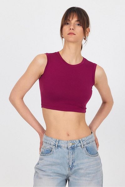 Rays Claret Red Crew Neck Crop Tank Top 9189m