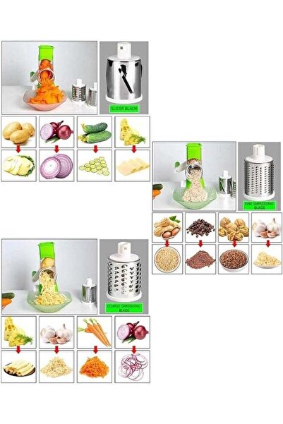 Denx Manual Tabletop Drum Cheese Grater, 3 In 1 Rotary Shredder Slicer Grinder For Cucumber Nut Potato