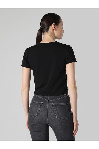 Colin's Comfort Fit Round Neck Printed Women's Black Short Sleeve T-Shirt