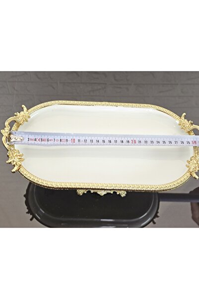 atabey home Porcelain Small Simple Boat Presentation Bowl with Cast Gold Frame and Legs 30 cm