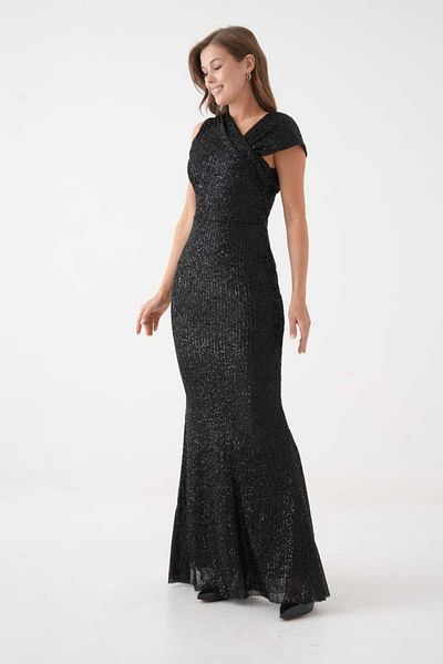 CİXAPLE Shoulder Detailed Sequin Evening Dress