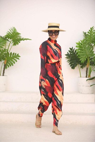 NS Tasarım Tesettür Mayo Flame Pattern Design Hijab Parachute Fabric Jumpsuit Swimsuit