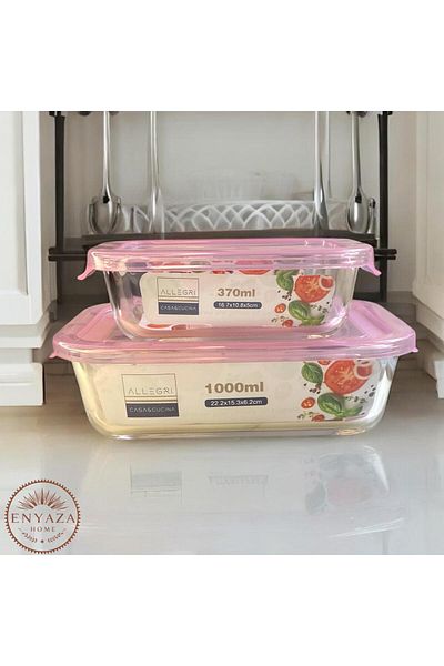 ENYAZA(2024) Glass Locked Storage Container Set of 2 Rectangular Storage Container with Lid