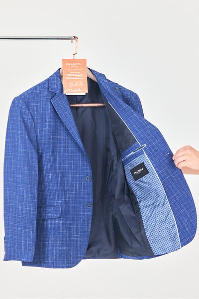 Frappoli Мъжко тъмносиньо сако с моно яка Acario Slim Fit (голям размер - King Size)
