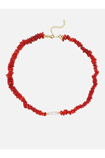 LİNYA JEWELLERY Amorf Barok İncili Kırmızı Mercan Kolye