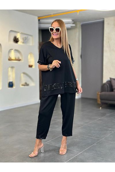Kokosh moda Women's Short Sleeve Large Size Bottom Top Two Piece Set