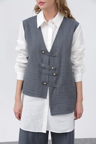 Puane Women's Vest-Front Stylish Button Detailed Trouser Suit 14327