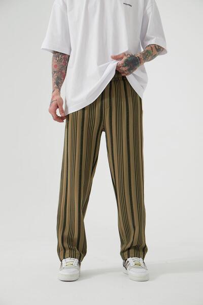 Machinist Ανδρικό παντελόνι μαροκινής μάρκας Barbaros με ριγέ χαλαρό και φαρδύ σχέδιο σε χρώμα ελιάς-μαύρο