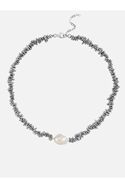 LİNYA JEWELLERY Halia Gri Hematit Taşlı Barok İnci Kolye