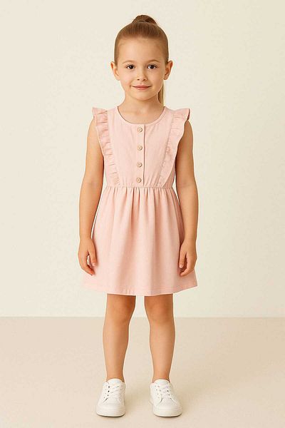 gigigiyim Ruffle Detailed Girl's Dress Powder