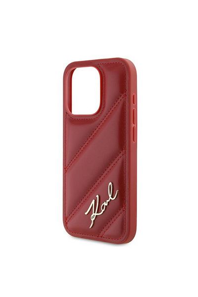 Karl Lagerfeld Case for IPhone 15 Pro Max, Diagonal Quilted Script, Karl Lagerfeld - Red