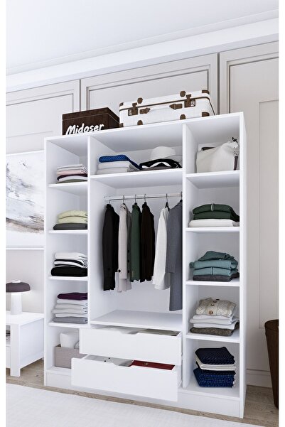 midoser 140 Cm Mat Beyaz 4 Kapılı 2 Çekmeceli Elbise Dolabı - Gardırop