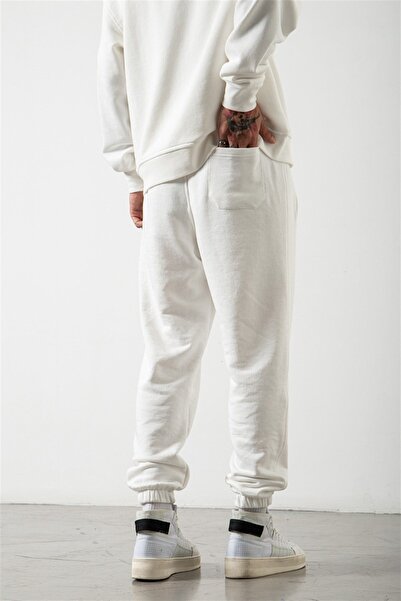 Machinist Men's Relaxed Ecru Sweatpants with Elastic Waist and Cuffs