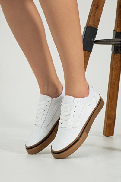 Ayax White Faux Leather (Brown Sole) Casual Women's Sneaker
