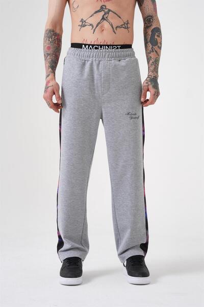 Machinist Ανδρικό Motıvate Yourself εμπριμέ από οργανικό βαμβάκι Oversize Grey Melange παντελόνι